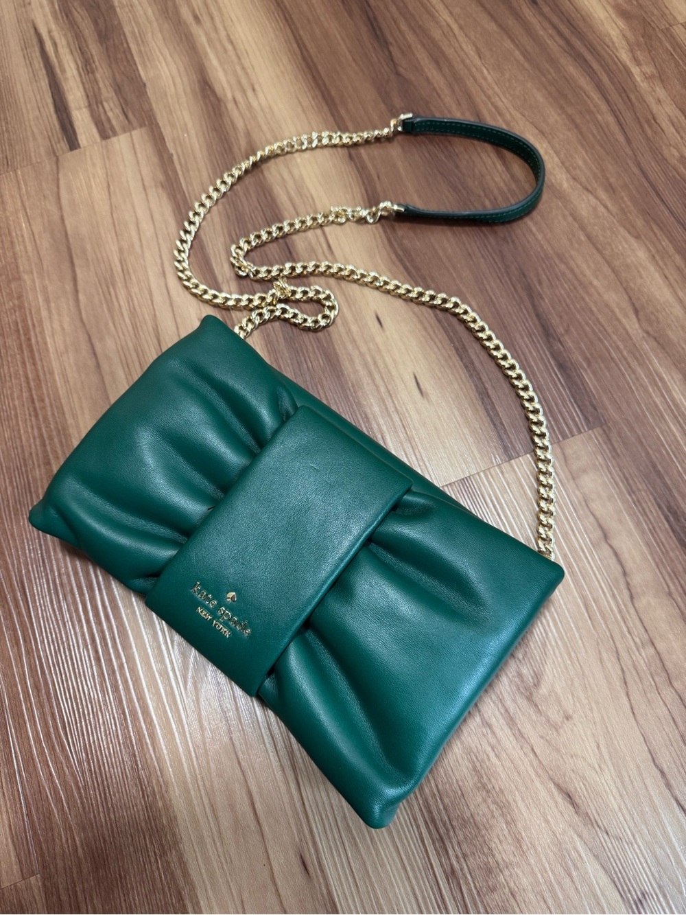 kate spade Emerald Green Leather Crossbody with Gold Chain